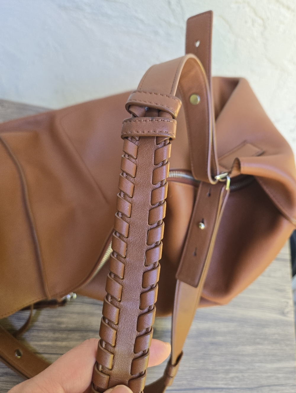 All Saints Brown Kita East West Leather Tote Bag with Braided Strap - Picture 15 of 16